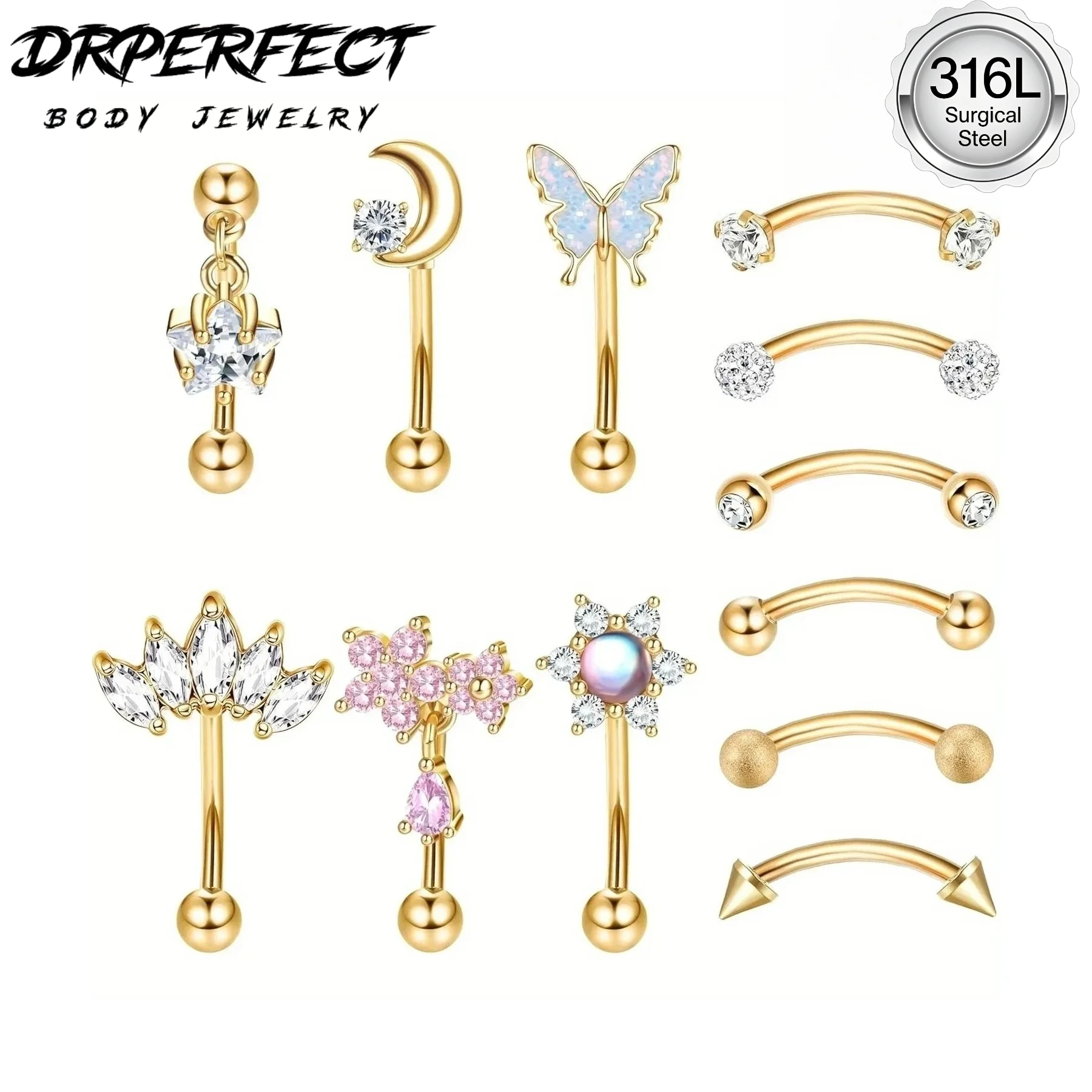 Drperfect 1 Stück Edelstahl Rook Piercing Schmuck Lippenring Knorpel Daith Oberfläche Tragus Piercing Schmuck Augenbrauenringe