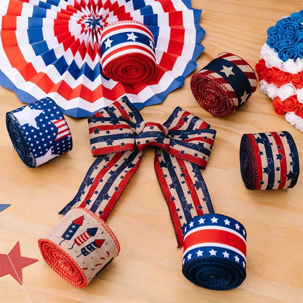 1 Roll 4.5m Ribbon U.S. Flag Elements Independence Day Colored Ribbon Commemorative Decorative Star String For Festival