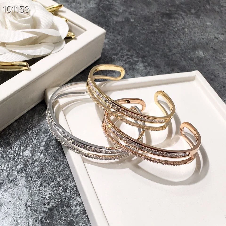 2022 Hot Trend Brand Double Row Diamond Small Square Diamond C-shaped Double-layer Bracelet Process Natural Malachite Feminine