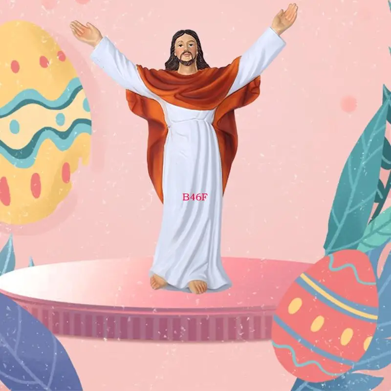 B46F Christian Jesus Figurine Hand Painted Resin Catholic Figure Crafts Ornament for Home Church Bedroom Door Wall Hanging Decor