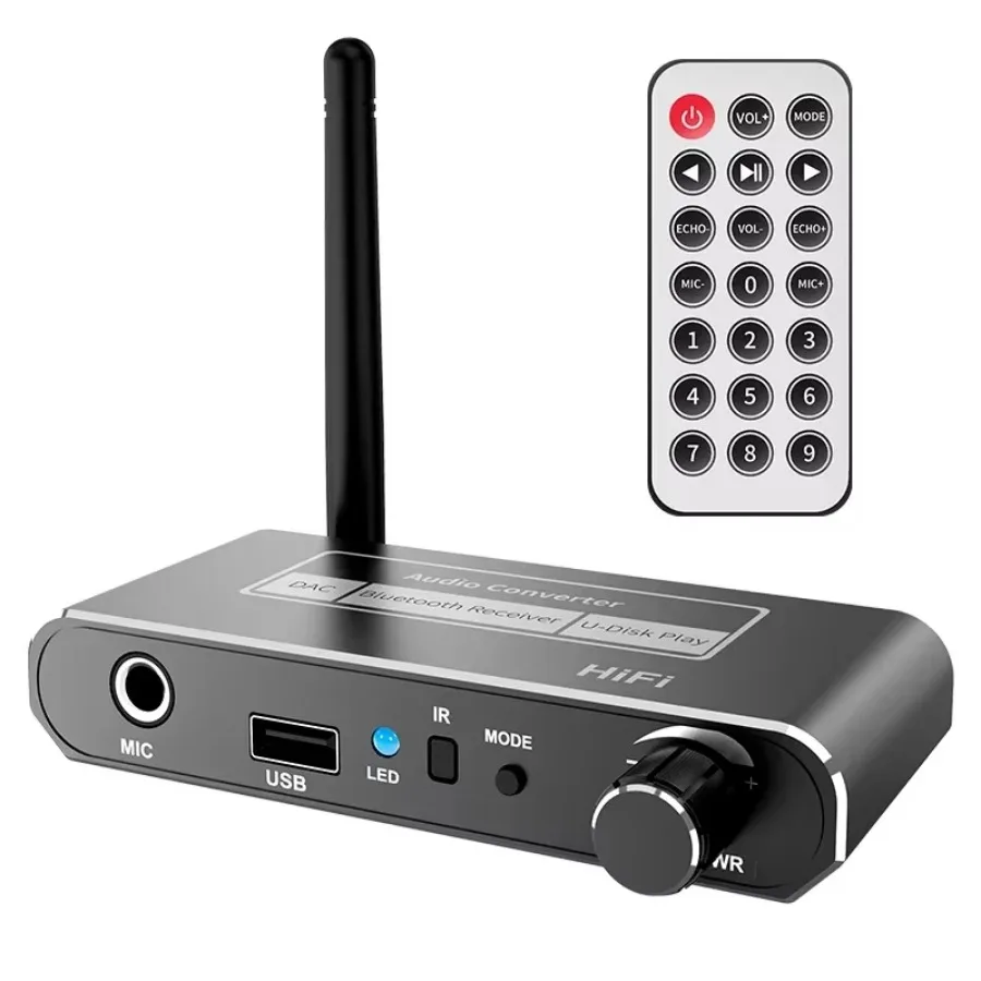 HIFI Bluetooth Audio Receiver DAC Coaxial Digital To Analog Converter 3.5mm AUX RCA Mic U-Disk Jack Stereo Wireless Adapter