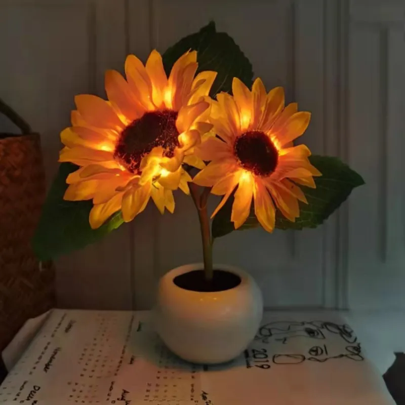 

LED Sunflower Bouquet Night Light Simulation Flower Atmosphere Desk Light Romantic Bedside Flower Lamp Gift Cafe Home Room Decor