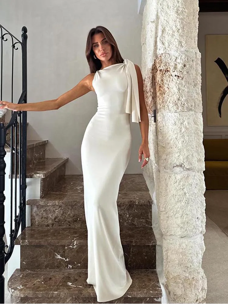 Women's Hot Sweetheart Long Dress New Fashion Asymmetric Temperament Slim Package Hip Simple Tie Dresses 2