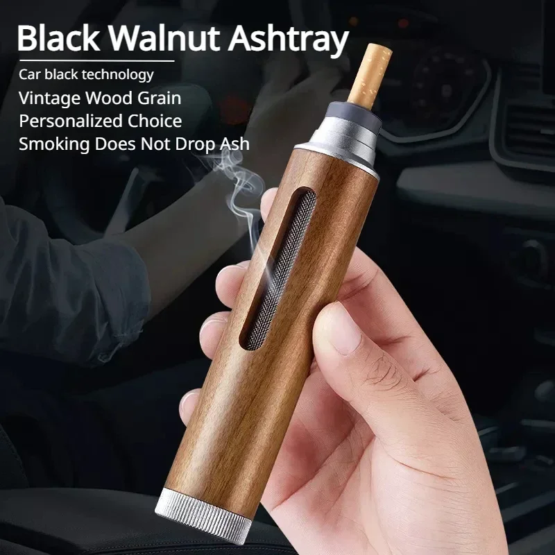 Wood Ashtray Pocket Cigar Ash Tray Soot Cover Portable Ashtray for Car Smoking Accessories with Velvet Bag and Cleaning Brush car ashtray portable ashtray