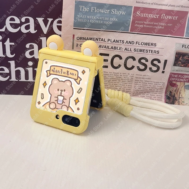 Adorable Ears Hand Strap Hinge Case - Flip Phone Cover