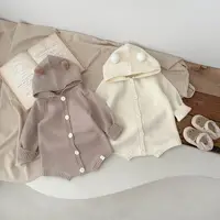 Ins Korean Autumn Winter Baby Boys Sweater Romper Cotton Knitted Solid Hairy Ball Infant Boys Bodysuit Newborn Boys Jumpsuit 3
