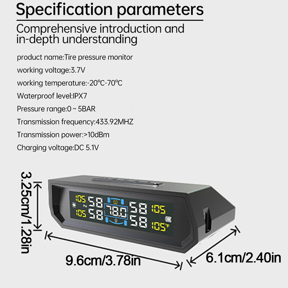태양광/USB 전원식 타이어 공기압 모니터링 시스템(4개 센서, 무선 LCD 디스플레이 타이어 공기압 모니터 시스템)