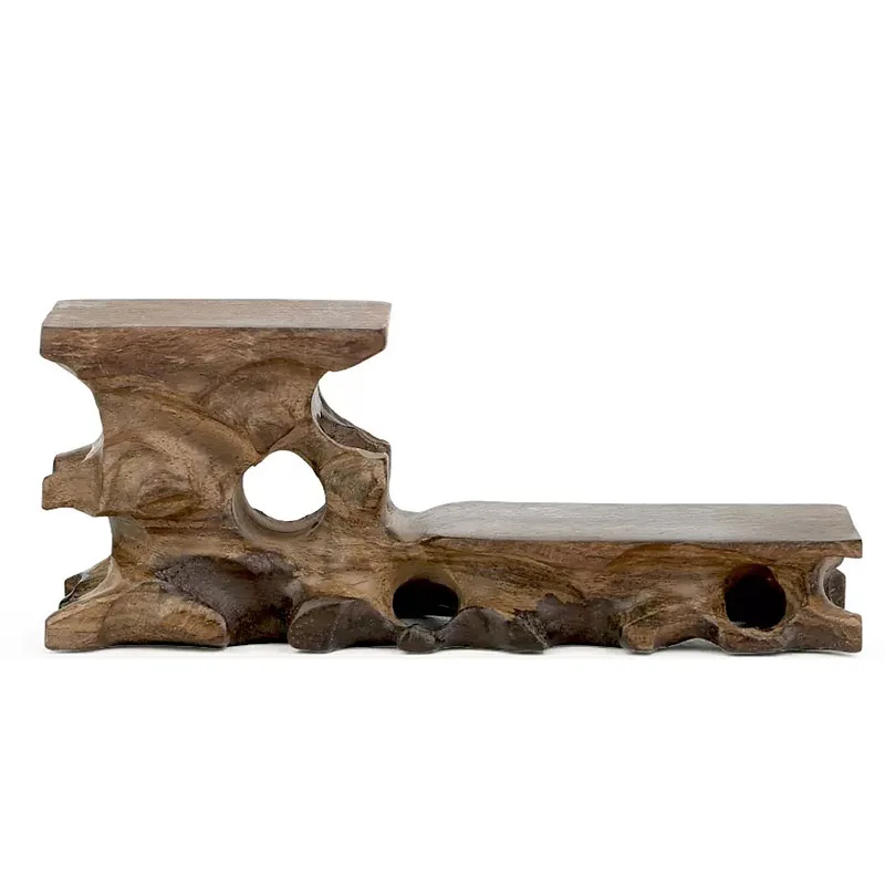 Solid Wood Carving with Stone Root, Purple Clay Pot, Flower Pot, Handicraft Decoration, Wooden Tray