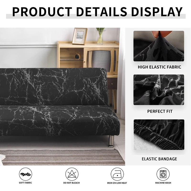 Printed Futon Cover Stretch Sofa Bed Cover Armless Sofa Covers with Elastic Bottom for Living Room Bedroom Furniture S/M/L sizes 3