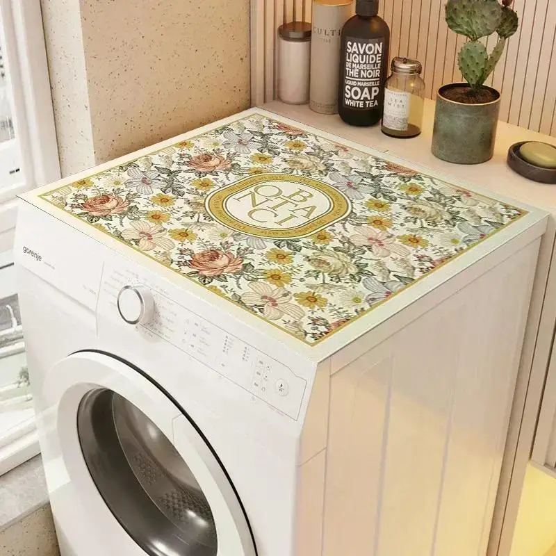 INS Washing Machine Cover Mat Retro Microwave Oven Dust Covers Refrigerator Top Protecor Coffee Machine Drain Pad Door Bath Rug