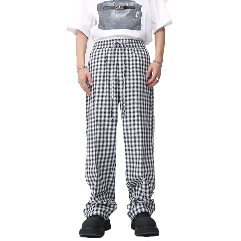 

Summer classic paragraph point check pants new shape trend street shoot ins dance men and women universal loose straight pants