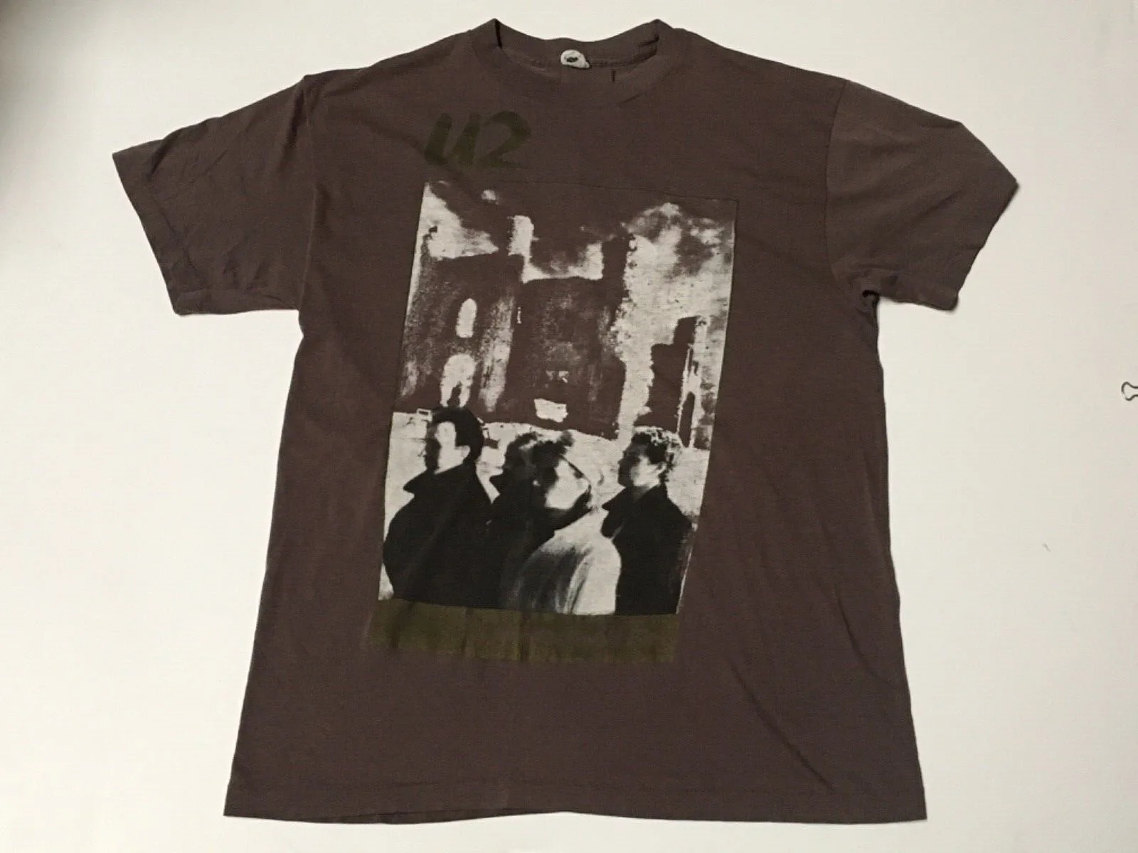 U2 Camicia Vintage Fuoco Unico Sz Large 1985 Tour Concert Double Sided Usa