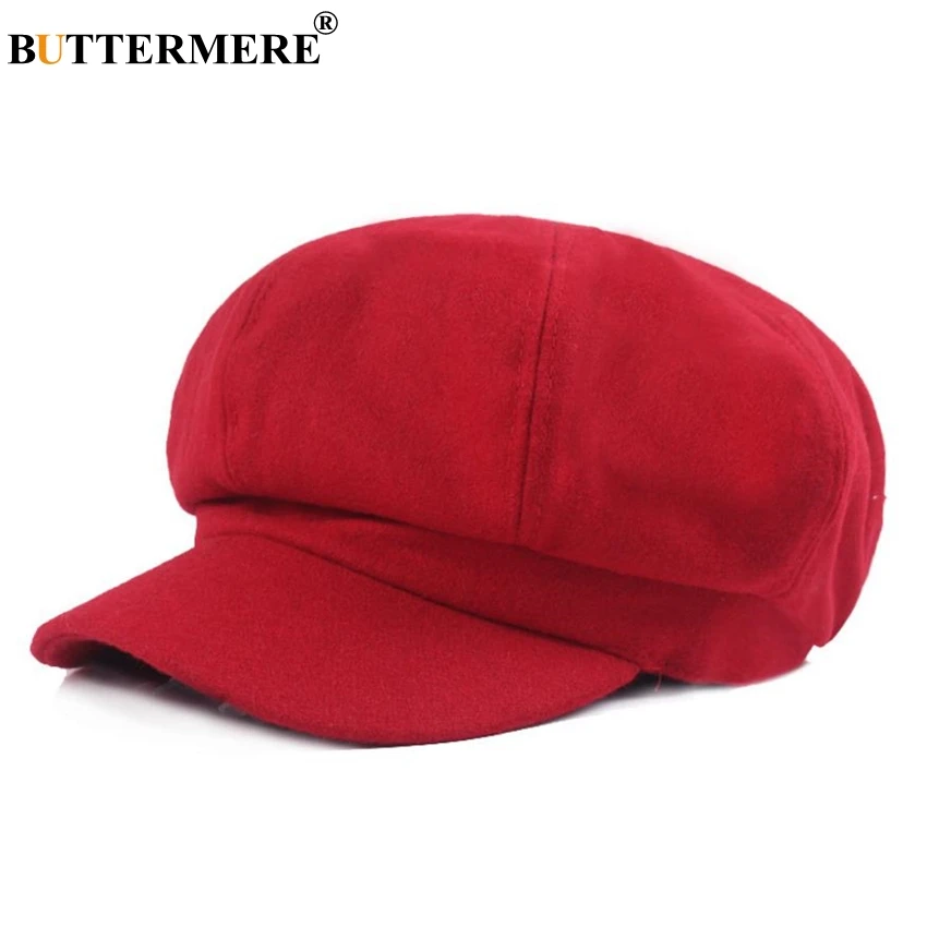 BUTTERMERE Women Beret Newsboy Cap Winter Spring Black Solid Octagonal Cap Vintage Casual Brand Eight Panel Baker Boy Hat