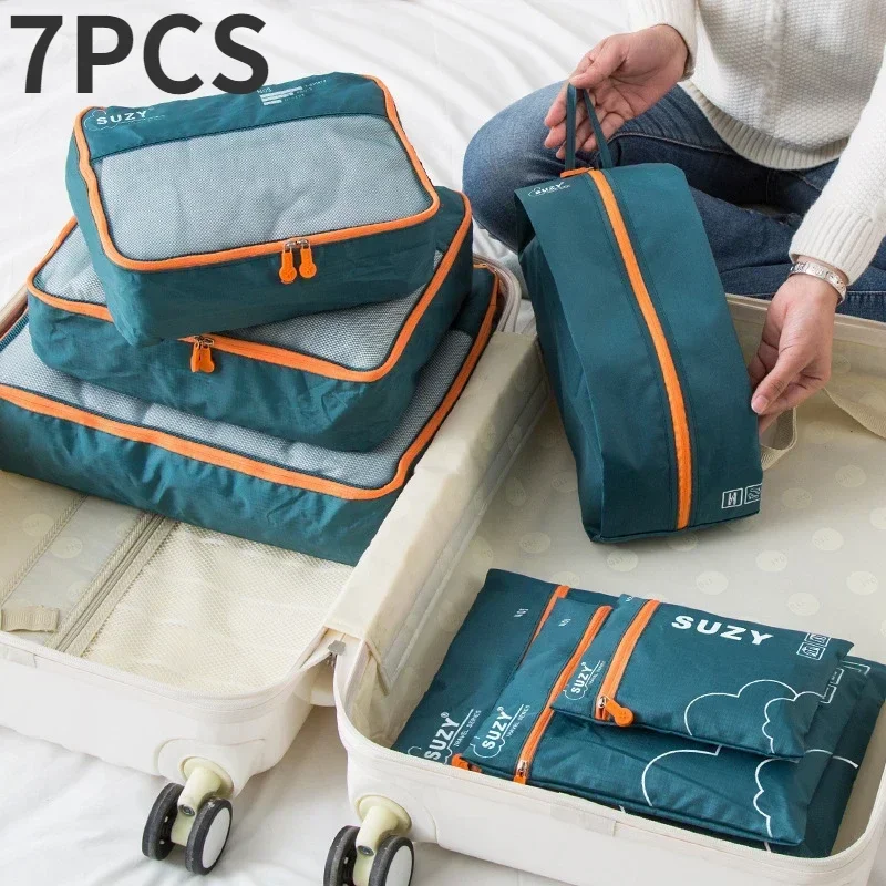 

7 PCS Set Travel Storage Bags Waterproof Travel Organizer Portable Luggage Organizer Clothes Shoe Tidy Pouch Packing Set