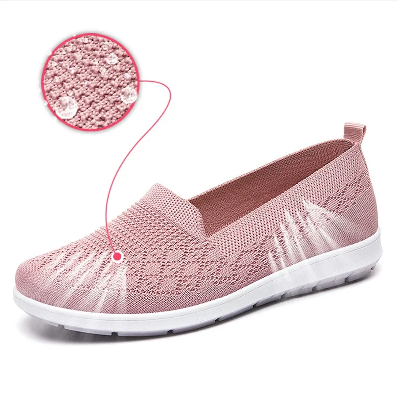 Spring Summer Breathable Knitted Flats for Women 2025 Comfortable Slip On Mom Shoes Woman Slip On Non Slip Casual Sneaker Female