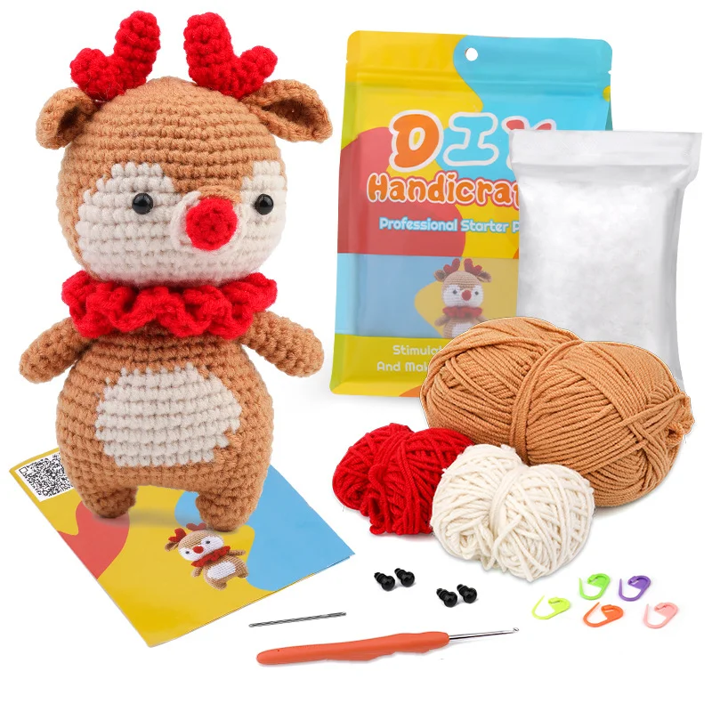 

Набор для вязания крючком материал пряжи, ручная работа, сделай сам, кулон в виде милого оленя, с обучающим видео для новичков