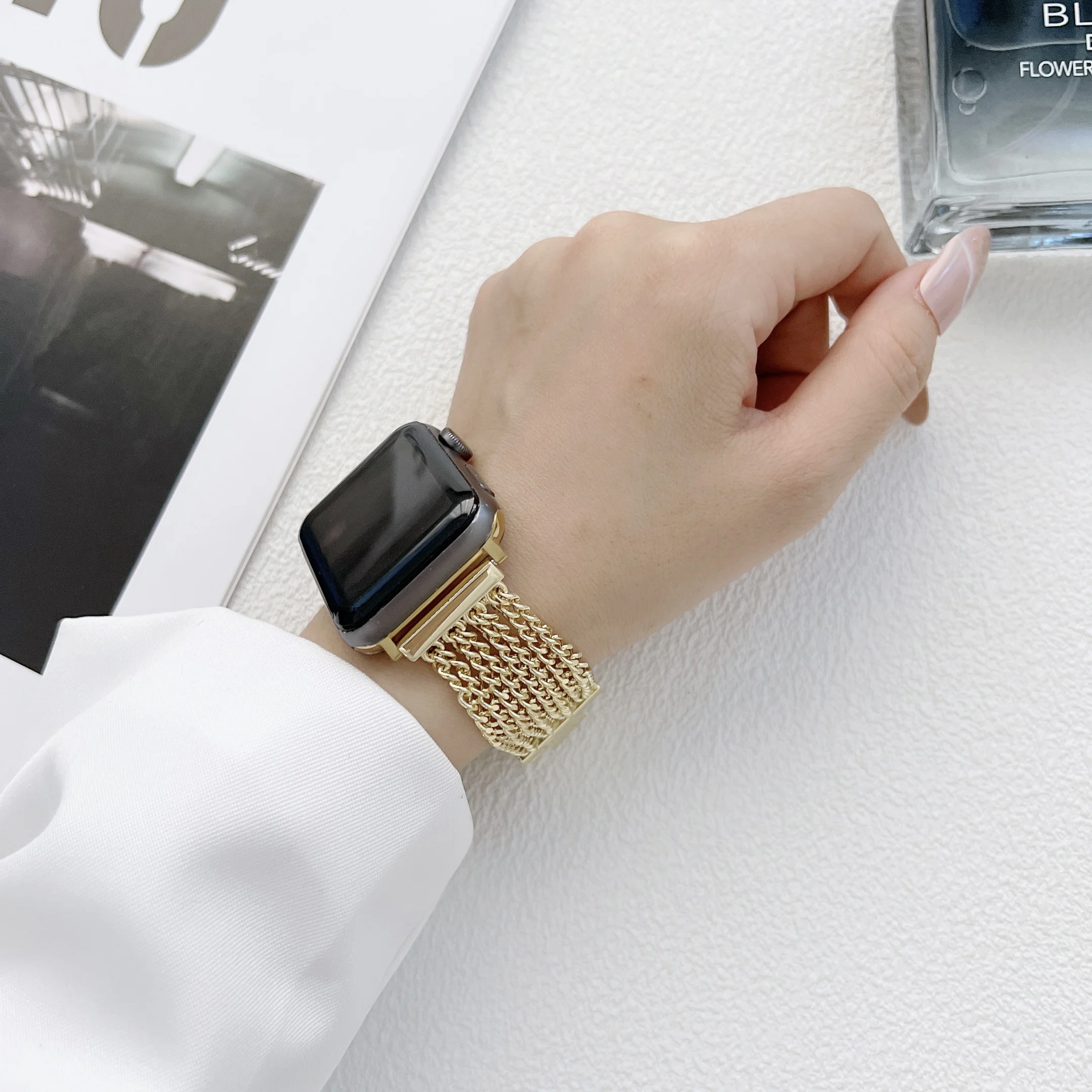 Cinturino In Metallo Per Apple Watch 6 5 4 3 44Mm 42Mm 40Mm Cinturino Smart Watch Con Catena A Cinque File Per Cinturino Iwatch Ultra 49Mm 8 7 45Mm 41