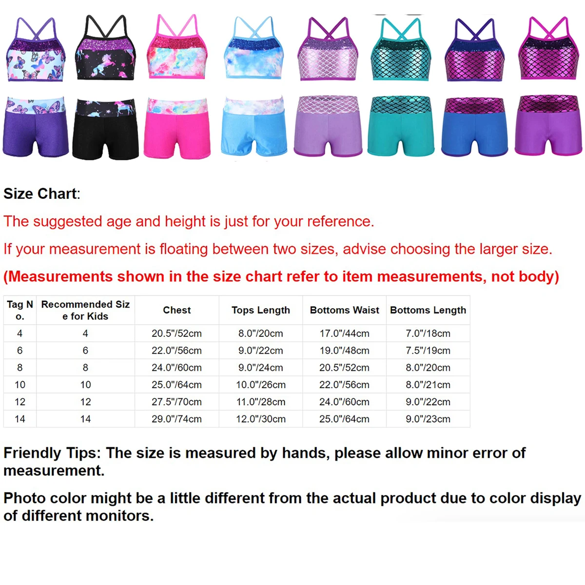 2PCS Kids Girls Gymnastics Tankini Outfit Sequins Mermaid Scales Printed Tank Top with Bottoms Set for Ballet Dance Gym Workout