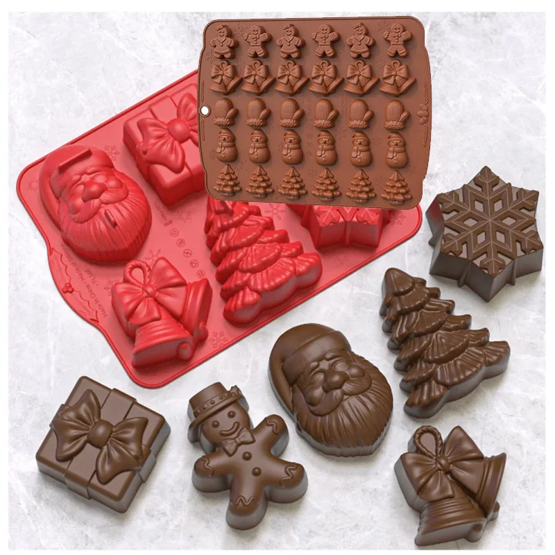 Silicone Baking Molds Set Santa Tree Snowflake Gift Shapes for Holiday Cookies Chocolates Baking Molds DIY Christmas Treats