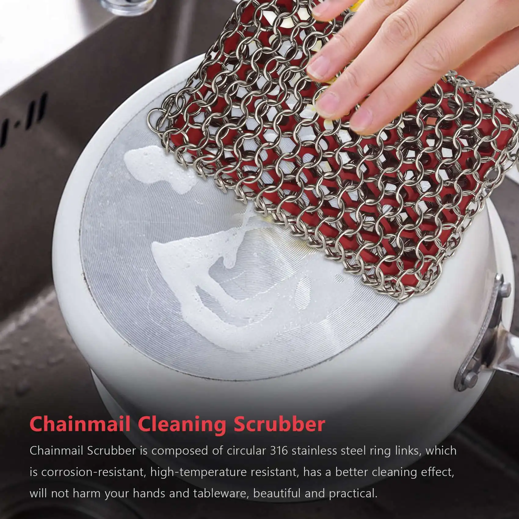 Cast Iron Skillet Cleaner, 316 Stainless Steel Chainmail Cleaning Scrubber  with