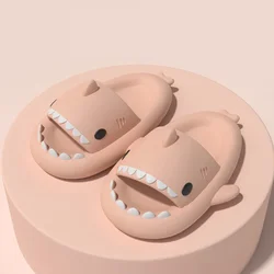 Shark Cartoon Soft Sole Slippers - Non-Slip Kids & Adults Sandals - Insole 22cm (Pink)