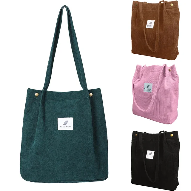 Вельветовая сумка для покупок для женщин, тканевый саквояж на плечо для девушек, Экологически чистая Складная Экологически чистая многоразовая сумка для продуктов 1
