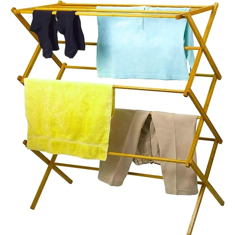 Wooden Clothes Drying Rack for Laundry - Collapsible Folding Bamboo Laundry Drying Rack for Drying Clothes - Heavy Duty 5