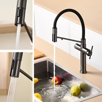 ก๊อกน้ำครัวแบบ 3-in-1 สีเทาปืนทองเหลือง รุ่นโมเดิร์น แบบรูเดียว พร้อมตัวกรองน้ำแยกต่างหาก ก๊อกน้ำแบบดึงออกได้  แบบผสมน้ำร้อนน้ำเย็น 4