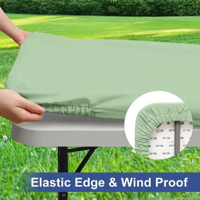 Nappe rectangulaire, nappe en tissu élastique ajustée, convient aux tables pliantes de 6 pieds, housse de table lavable pour pique-nique, camping 3