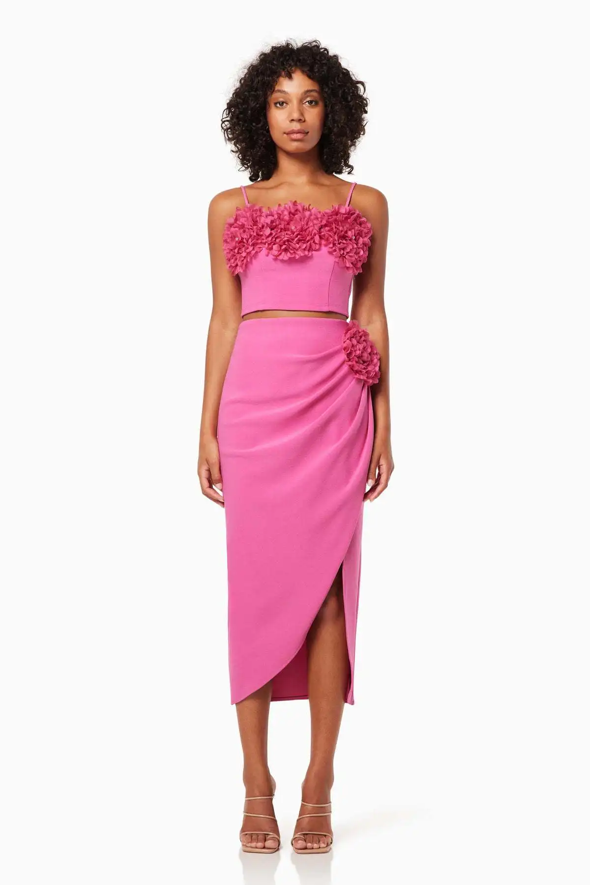 Women Summer Sexy Sleeveless Flowers Split Rose Red Midi Bodycon Bandage Skirt Set Celebrity Designer Fashion Women's Set