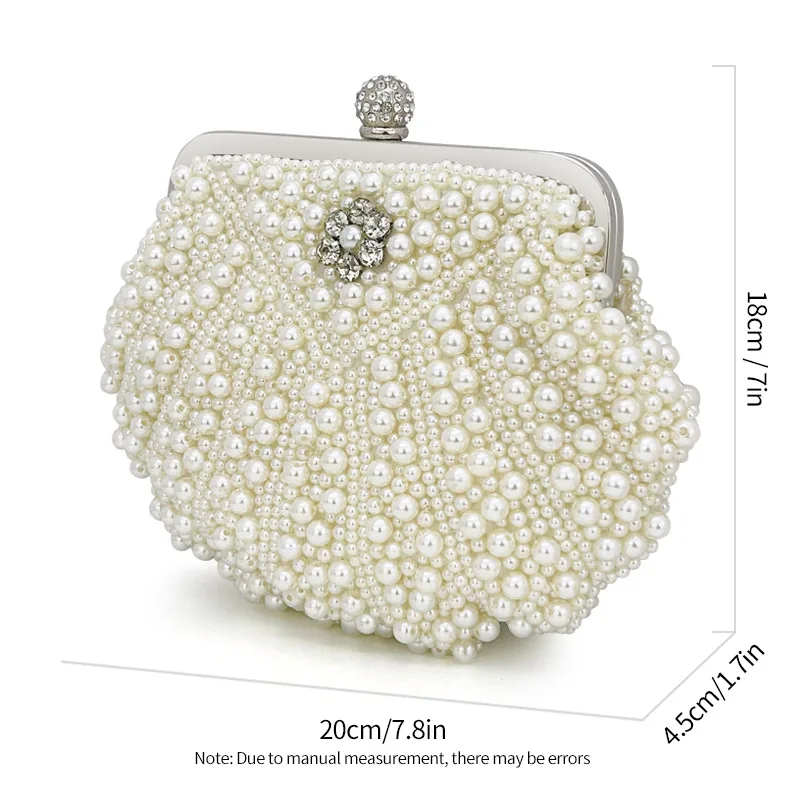 Elegant Evening Clutch Purse for Women Luxury Pearl Rhinestone Handbag Party Wedding Bridal Crossbody Bag