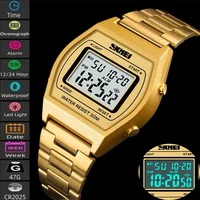 Skmei Unisex Digital Sport's Watches Stainless Steel Strap Led Waterproof 12/24 Hour Format Electronic Alarm Clock 1