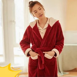 Pajamas Female Autumn and Winter 2021 New Robe Christmas Wind Cute Antlers Hooded Thickened Bathrobe Female Sleepwear Pijamas