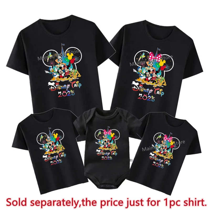 Disney Trip 2025 Family Matching Shirts Funny Mickey Minnie Tshirts Look Dad Mom Kids Tees Top First Disneyland Vacation Outfits 3