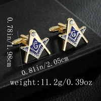 Blue Masonic Mason Compasses Crystal Cufflinks Freemason Tie Clip For Men Suit Shirt Jewelry 6