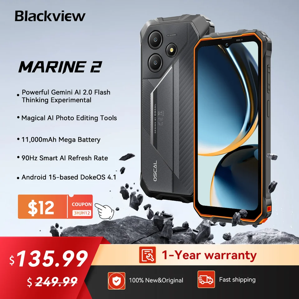 Blackview OSCAL Marine 2 Rugged Smartphone AI, 6.56'' HD+ Display