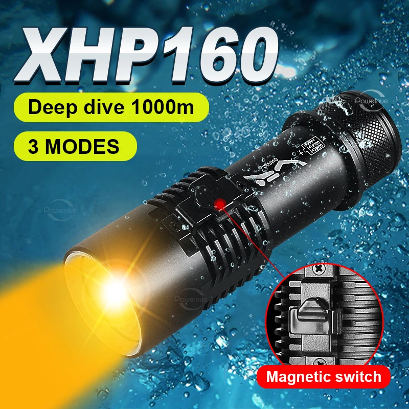 2023 XHP160 Diving Flashlight Professional Diving Flashlight