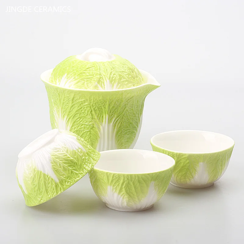 Creative Chinese Cabbage Model Gaiwan Hand Grip Tea Bowl Ceramic Teaware Handmade Tea Cup Chinese Accessories