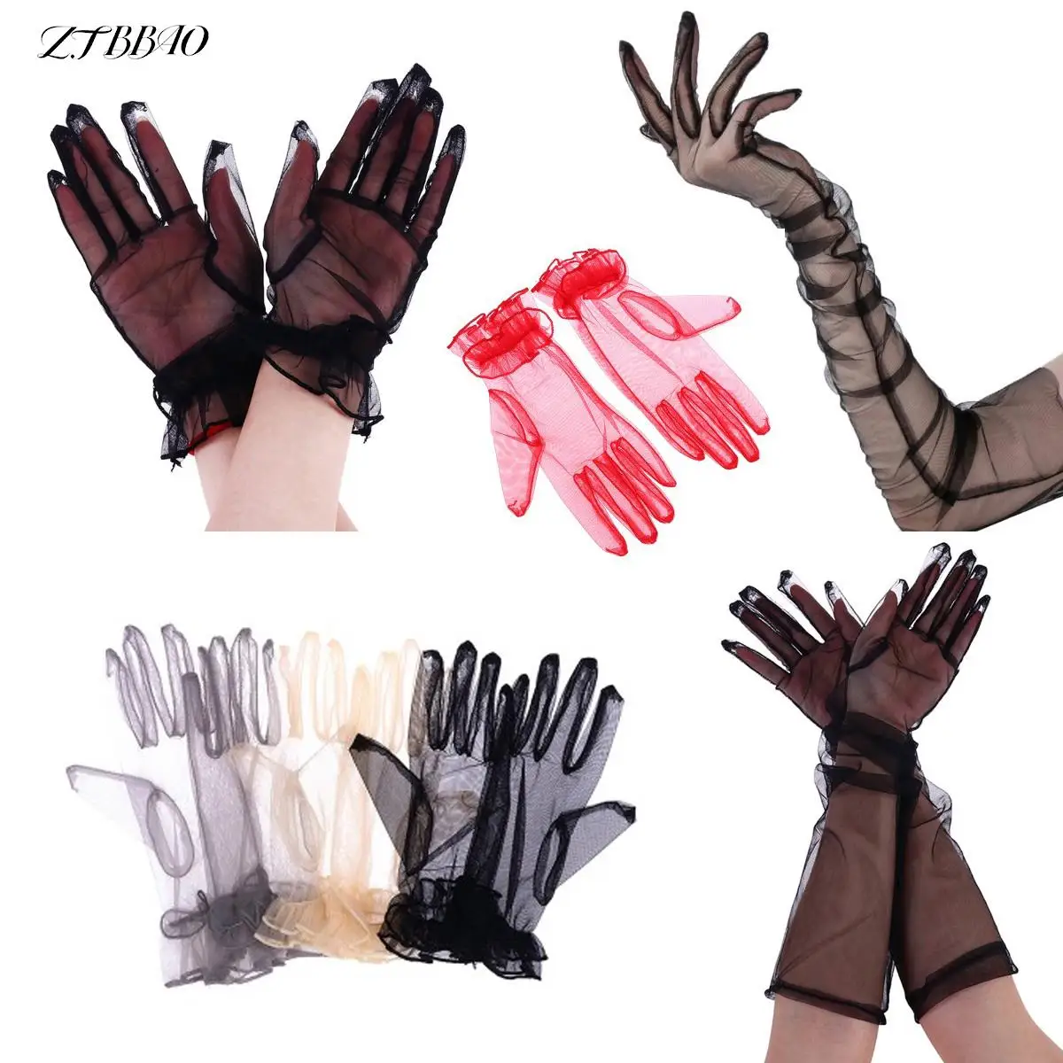 

Ultra-Thin Long Lace Full Finger Gloves Sexy Black Sunscreen Glove Summer Driving Cycling Anti-UV Elasticity Lace Mesh Gloves