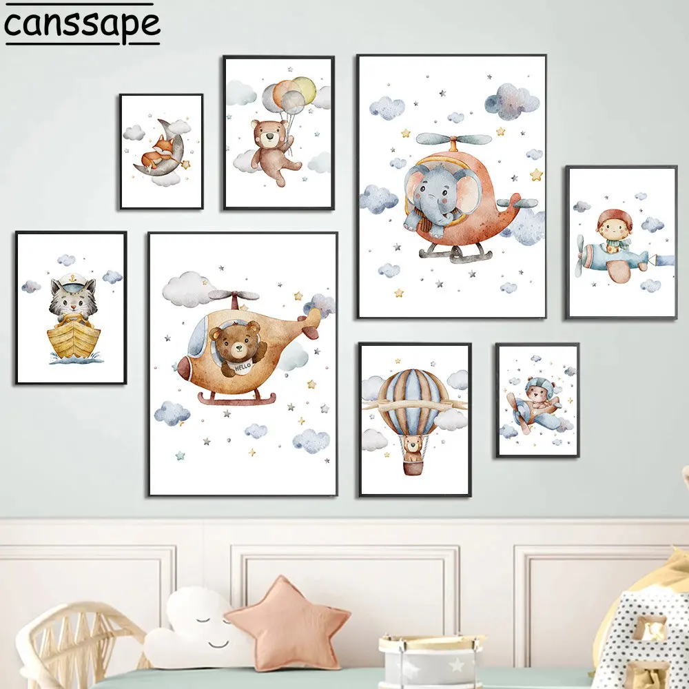 Helicopter Art Prints Elephant Canvas Painting Animal Wall Poster