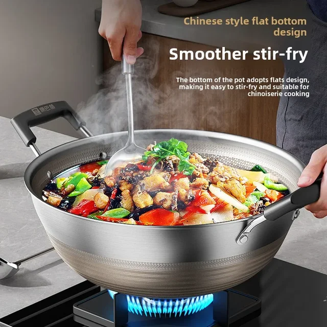 Cornbach has titanium wok deepened non-stick pan large stainless steel saucepan induction cooker gas stove binaural wok