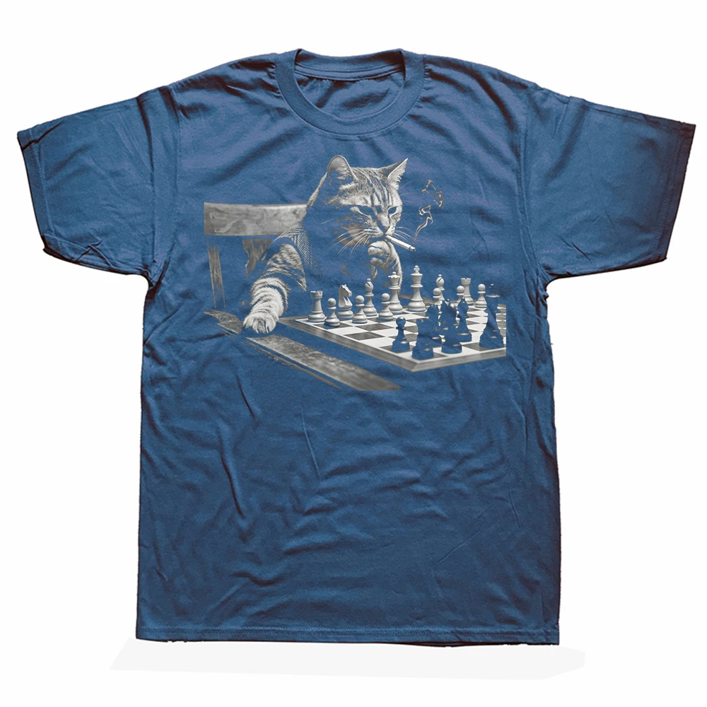 Chess Cat Smoking Graphic Unisex Cotton T-Shirt - Oversized Streetwear Hip Hop Fashion