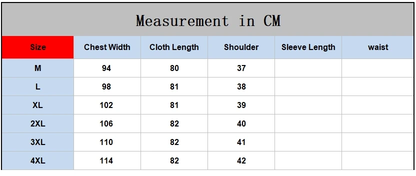 Coat Size Chart