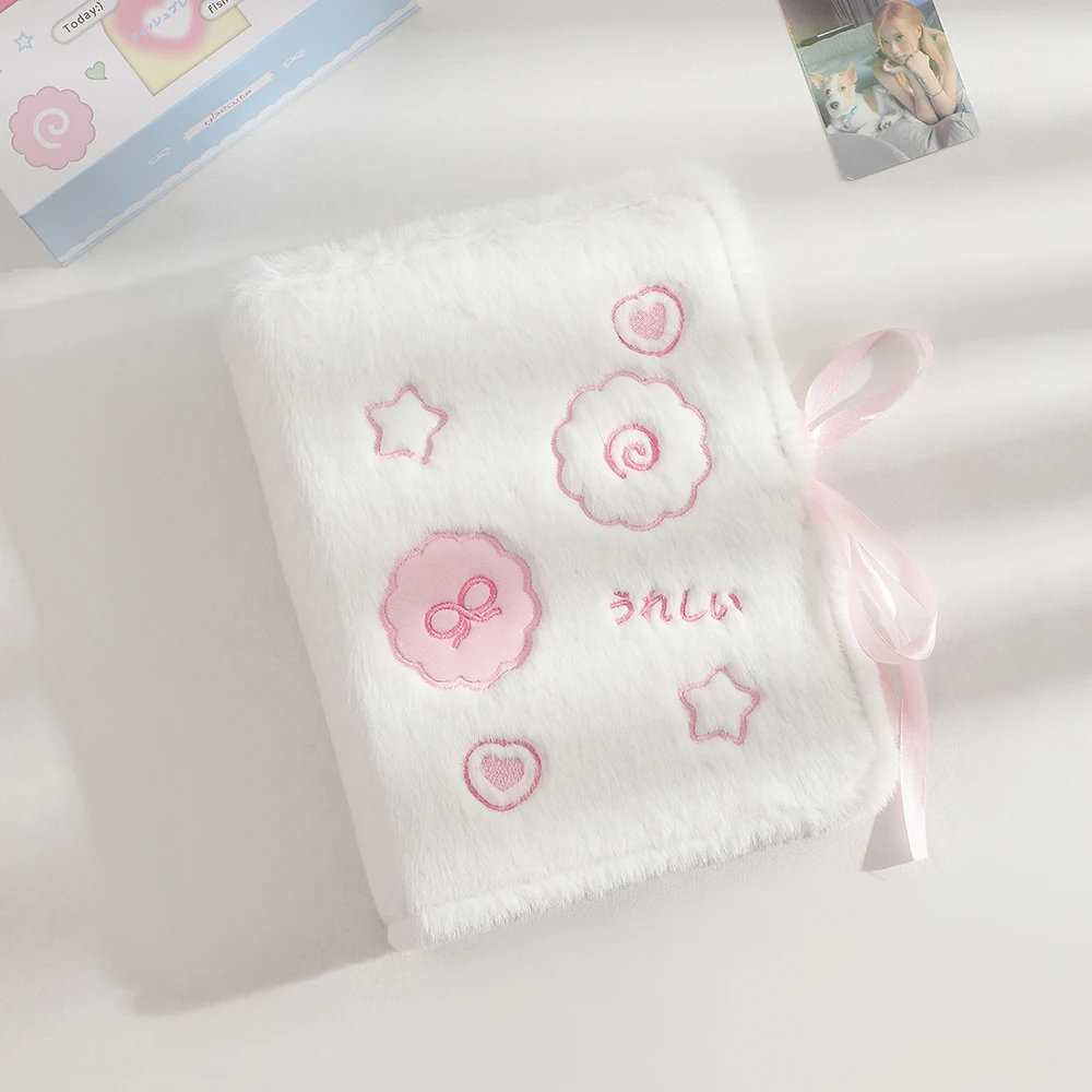 Kawaii Fluffy A5 Binder Photocard Holder Cute Fish Cake Embroidery Photo Cards Storage Book Stationary 6