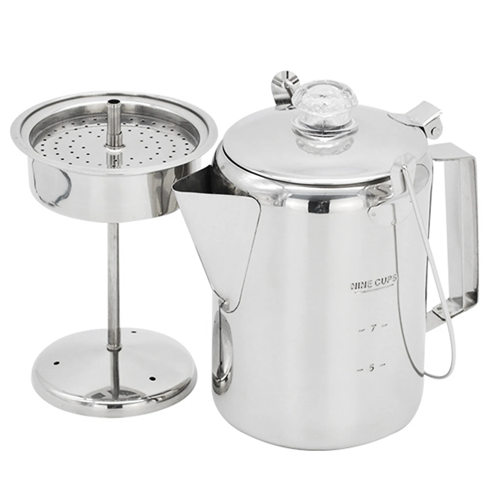 1.2L 9 Cup Coffee Pot Stainless Steel Percolator Coffee Pot Coffee Maker for Outdoor Camping Home Kitchen Weekend Trip 4