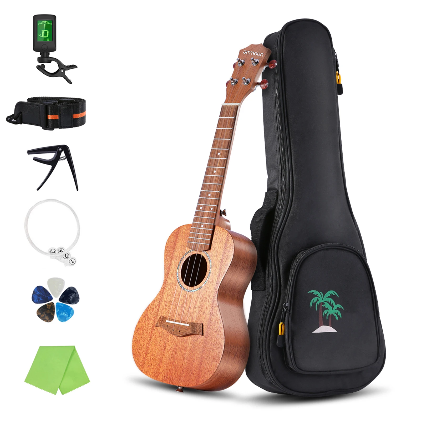 

ammoon 23 Inch Acoustic Ukulele Kit Mahogany Plywood Ukelele with Gig Bag Uke Strap Spare Strings Clip-on Tuner Capo