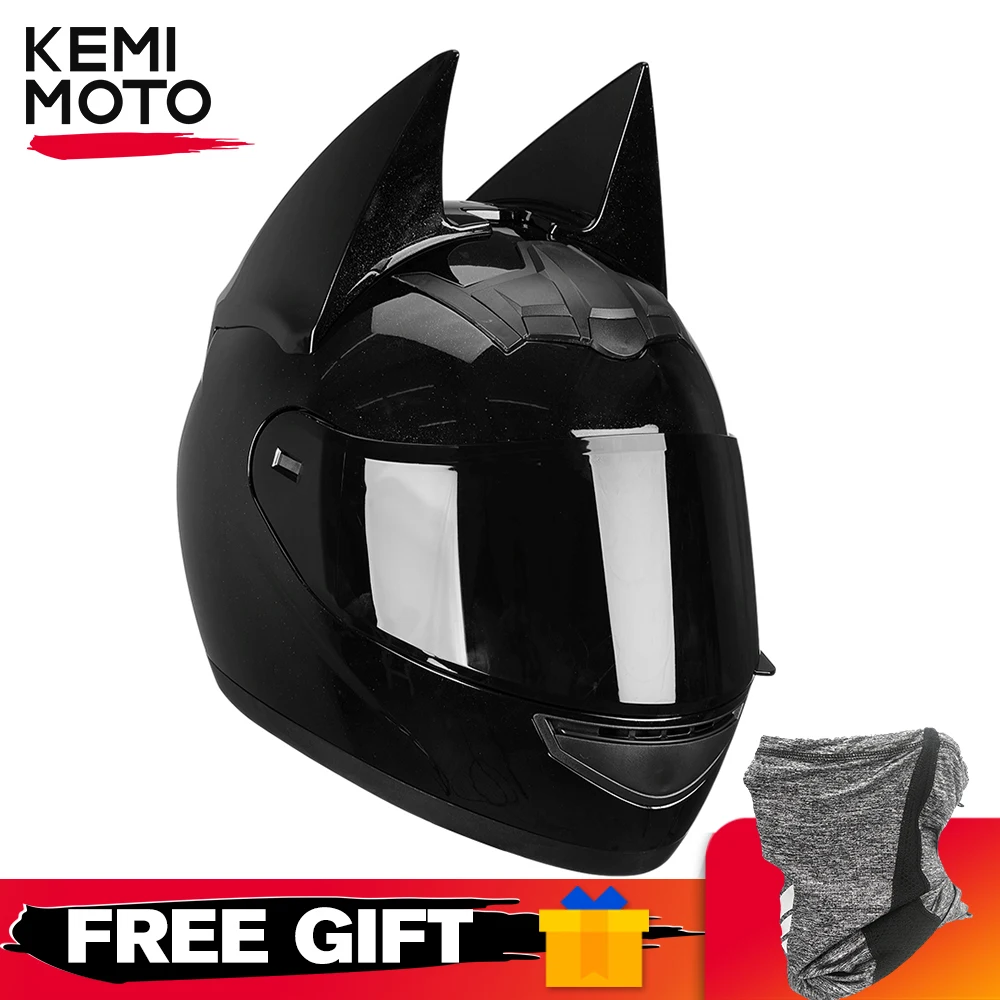 Motorcycle Helmet Full Face Bat Ears For Man Detachable Horns Summer