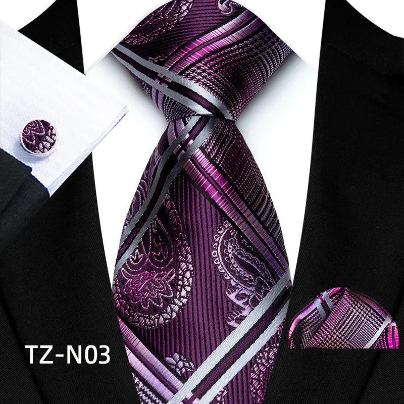 Business-Krawatte für Männer, Paisley-gestreifte Krawatte, Einstecktuch, Manschettenknöpfe, Set für Männer, Hochzeit, formelle Gravata-Anzug-Accessoires, Herren-Geschenk – Detail 10