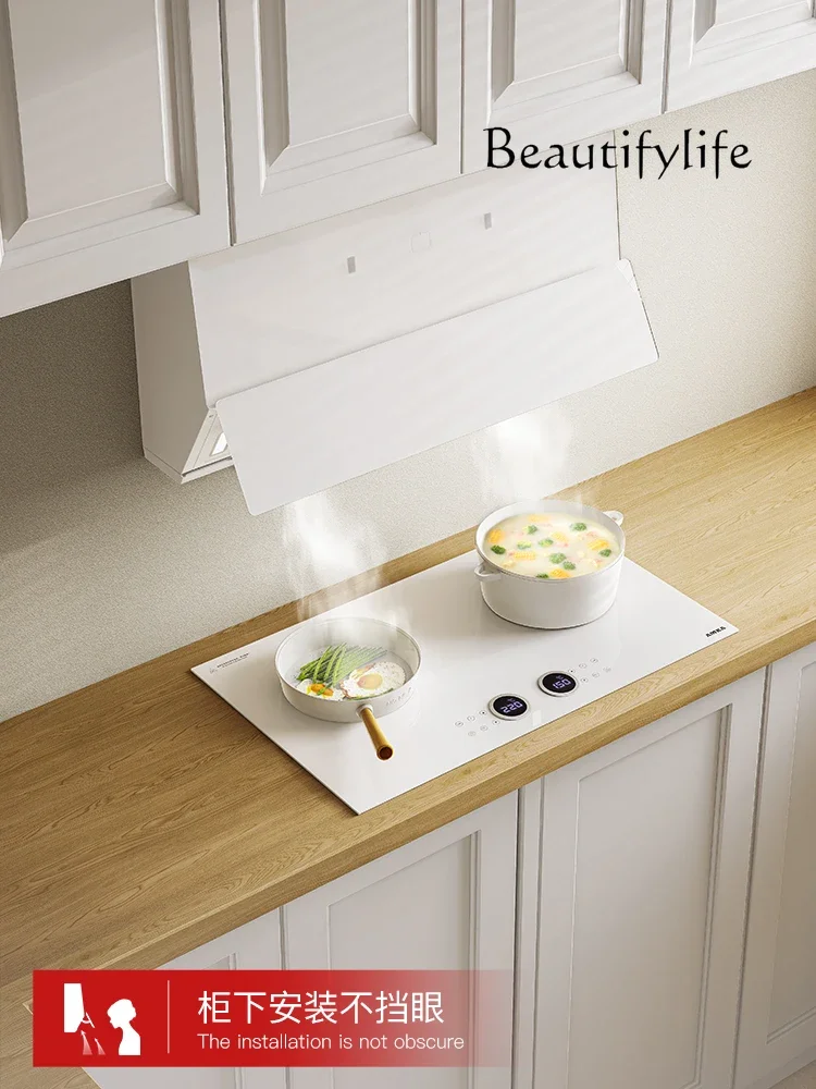 Ultra-thin side suction range hood household kitchen white range hood stove