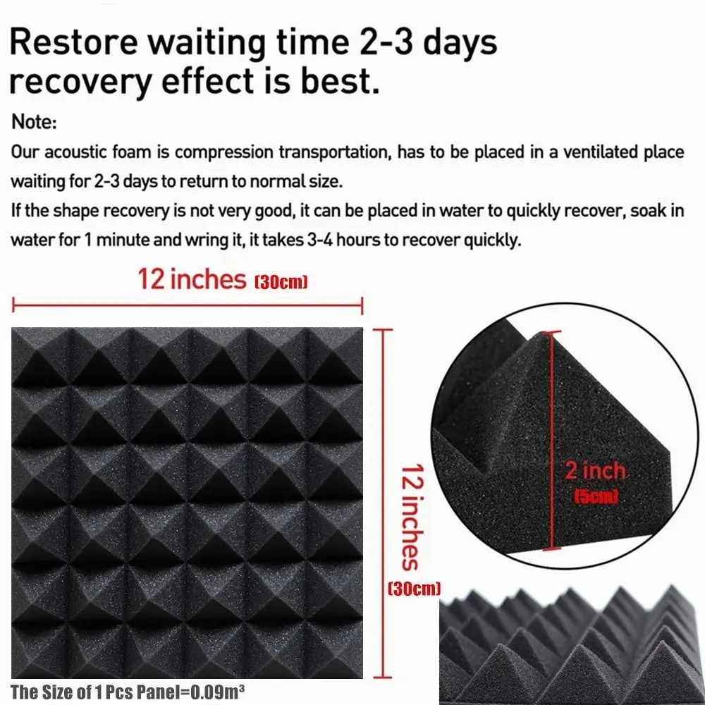 High-Density Soundproofing Foam 300x300x50mm Pyramid Sound Treatment Panel Noise Insulatio Sponge 1Pcs
